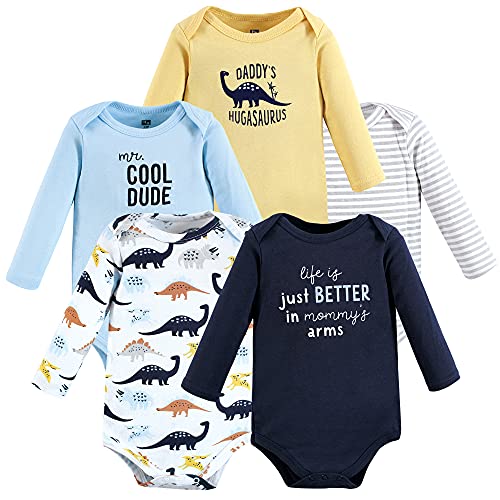 Image of Hudson Baby baby-boys Cotton Long-sleeve Bodysuits 5-pack