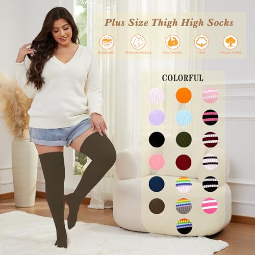 Image of Plus Size Thigh High Socks for Women Thick Thighs Cotton Knit Extra Long Over the Knee Leg Warmer