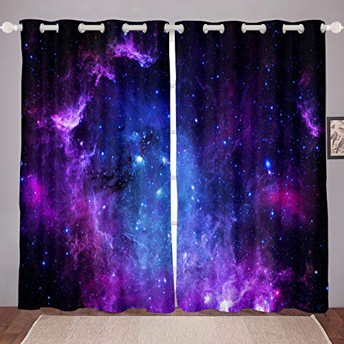 Galaxy Window Curtain for Kid Girls Boys Room Decor, Starry Sky Curtains, Universe Constellation Living/Bedroom Decoration Window Curtain Panels, Purple Nebula Print Window Drapes Set 42"x84