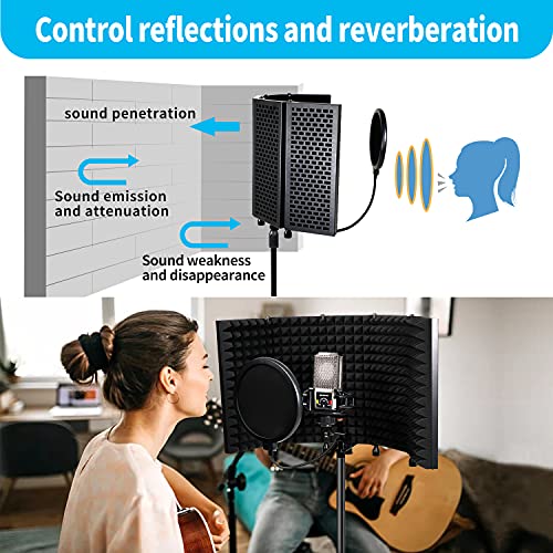 Studio Microphone Isolation Shield With Desk Mic Stand And Pop Filter, High Density Sound Proof Absorbing Foam, Portable Acoustic Treatment Equipment For Recording Mics Home Studio Podcast Vocal Booth #TOP4