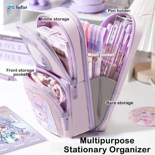 Image of FunBlast Pencil Pouch for Kids, Girls - Cute Rabbit Design, Large Capacity Multipurpose Stationery Zipper Pouch for Kids & Adults, Kawaii Aesthetic Pencil Case Organizer (Multicolor)