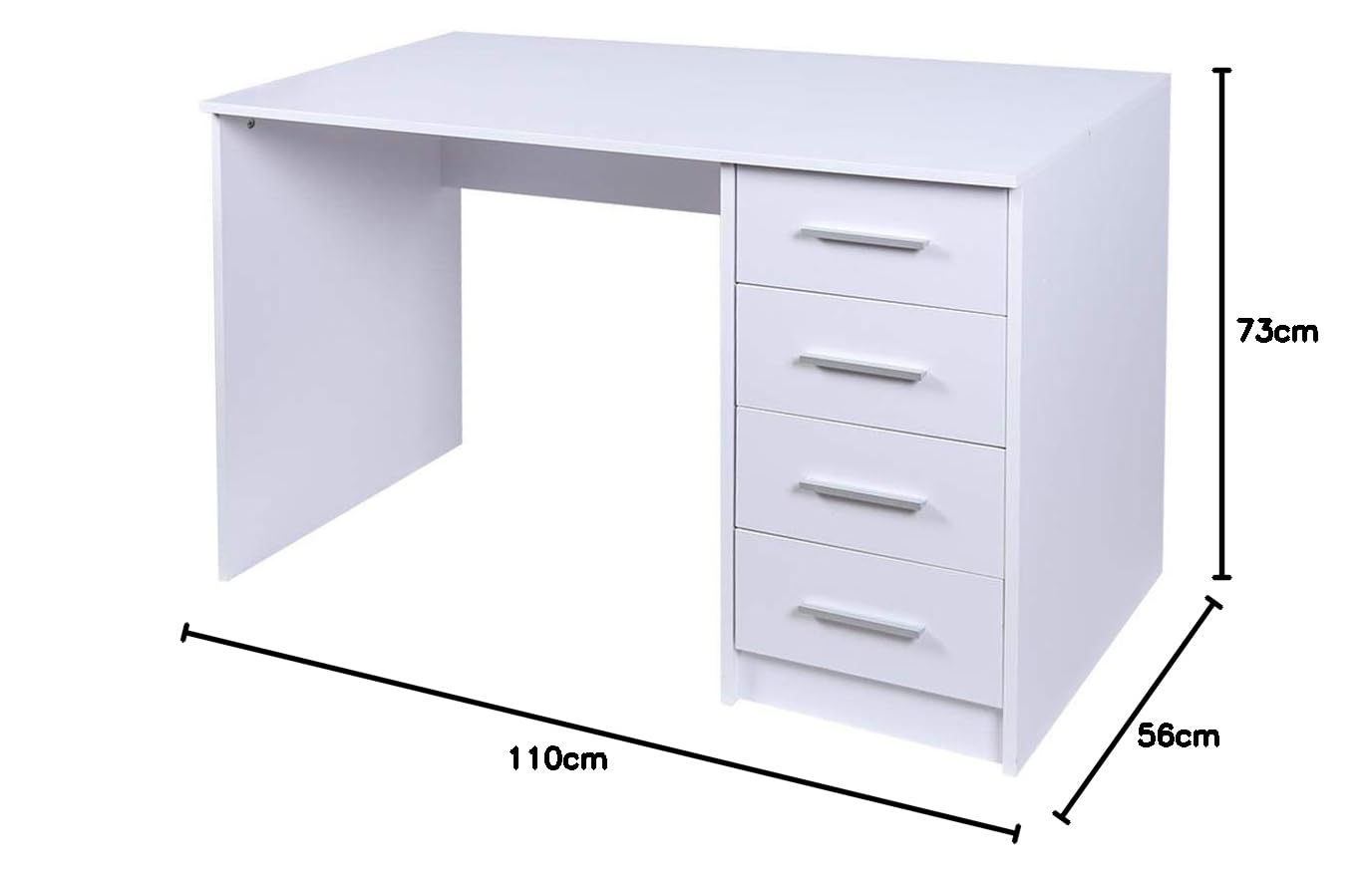BAKAJI Scrivania con Cassettiera 4 Cassetti Tavolo da Lavoro Porta Pc Computer in Legno MDF Arredamento Casa Ufficio Cameretta Design Moderno Dimensione 110 x 56 x 73 cm (Bianco)