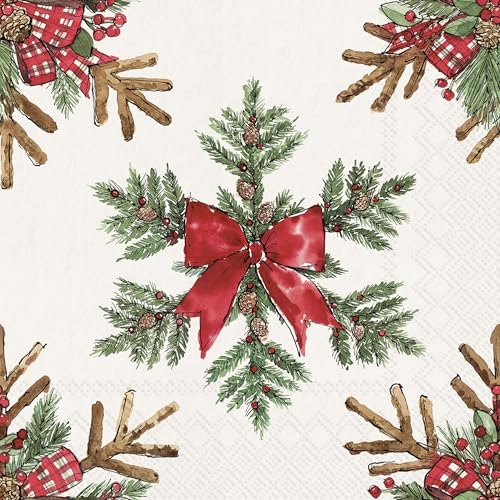 IHR Ideal Home Range Cocktail Napkins Disposable 3-Ply Paper Party Napkin Pack, 5" x 5", Stars From Branches (Light Grey), 20-Count