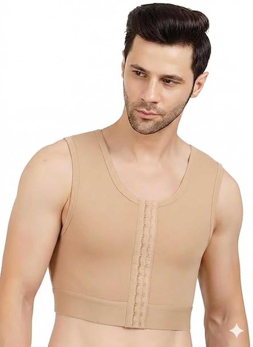 dermapress Gynecomastia Compression Short Vest with Front Hook Closure || HIGH COMPRESSION || Tomboy Chest Binder || Comfortable Support for Men || Chest & Abdomen Support Shapewear-picture-11