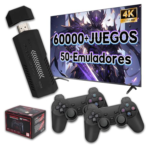 X2 Plus Consola de Juegos Retro con Salida 4K HD,más de 60000 Juegos Integrados,más de 50 simuladores,procesador S905L de Cuatro núcleos,Mando de Videojuegos con 2 mandos inalámbricos,256G
