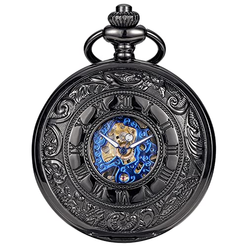 Sibosun Pocket Watch Men's Pocket Watches Mechanical Pocket Watch With Chain Roman Numerals Dial Skeleton Men Women - Gifts For Dad, Grandpa, Husband, Boyfriend #TOP4