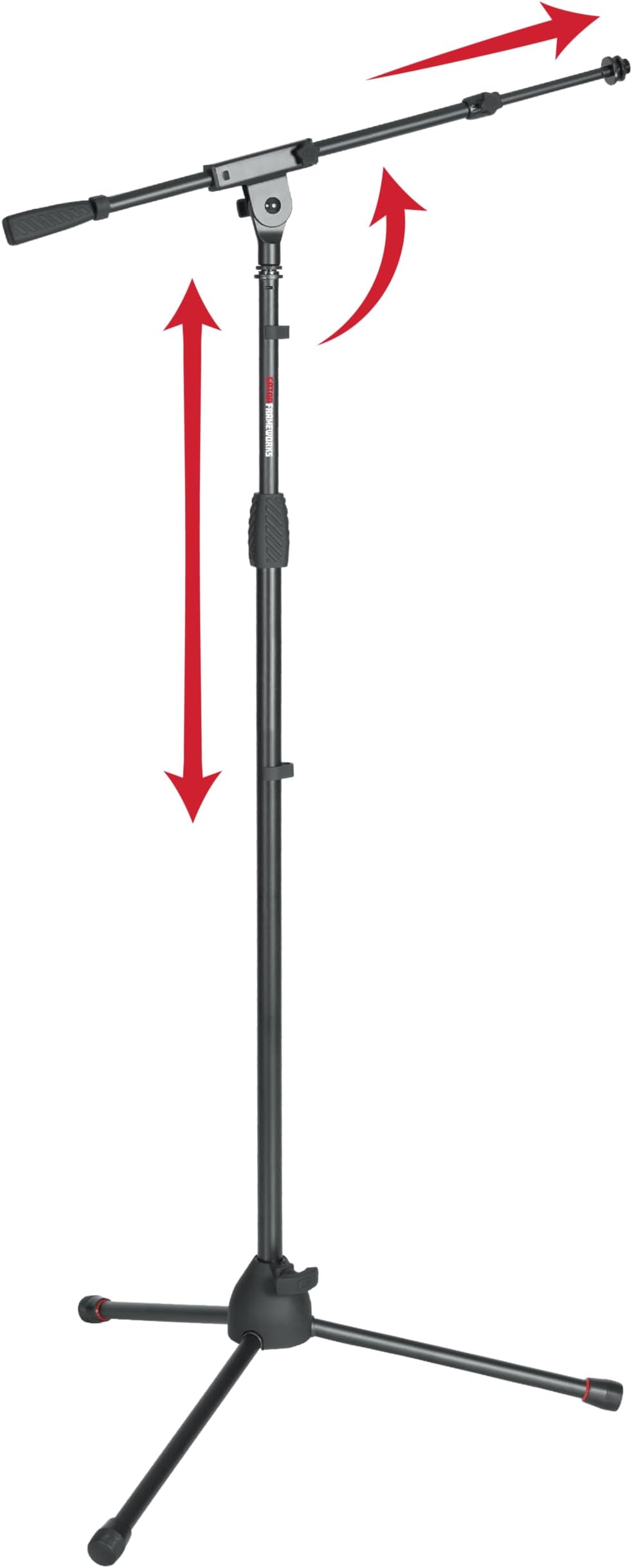 Tripod Mic Stand with Boom Arm & Soft Grip Twist Clutch Height Adjustment, Includes 3/8" and 5/8" Adapters (GFW-MIC-2020)