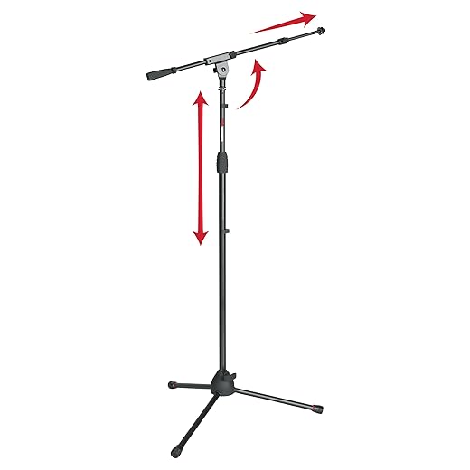 Gator Frameworks Tripod Mic Stand with Soft Grip Twist Clutch, Boom Arm, and Both 3/8" and 5/8" Adapters; Min/Max Height - 6"/99" (GFW-MIC-2020),Black