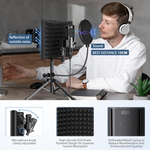 Riworal STUDIO RECORDING MICROPHONE ISOLATION Shield With Pop Filter &Tri-Stand Kit Music Recording Usb Condenser Mics To Laptop Pc Mac Phone Equipment thumb #3