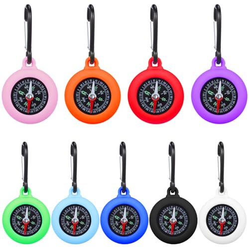 BESPORTBLE 9Pcs Carabiner Compass: Portable Orientation Compass for Hiking, Camping, and Survival – Mini Compass with Multi-Colors and Durable Design