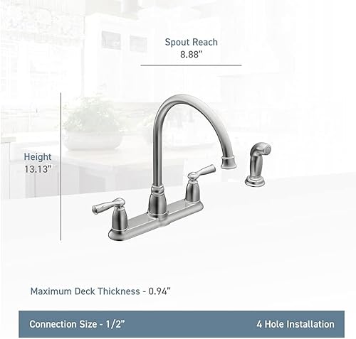 Miniatura 6 de Moen CA87000SRS Banbury - Pulverizador lateral de grifo de cocina de acero inoxidable de dos manijas incluido, sin tamaño, resistente a manchas