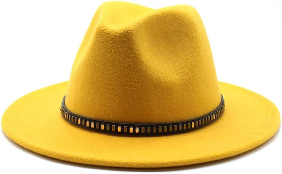 Wide Brim Wool Fedora Hat, White with Gold Band