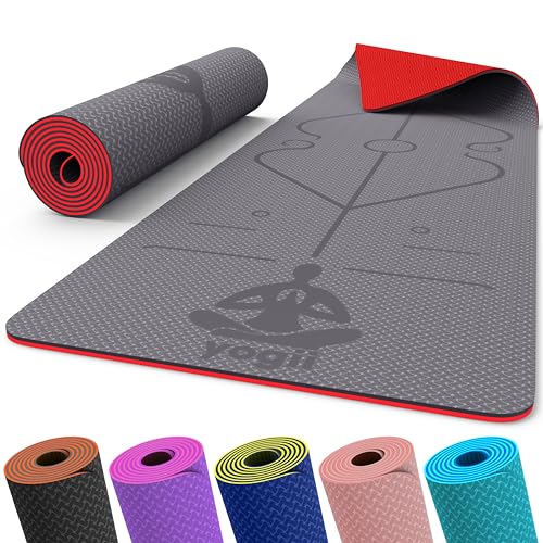 Yogii Tappetino da yoga (grigio/rosso) – antiscivolo 6 mm di spessore TPE & tappetino da yoga adatto ai viaggi, perfetto per esercizi a casa e in palestra, fitness e pilates, con guide di allineamento Yogii Tappetino da yoga (grigio/rosso) – antiscivolo 6 mm di spessore TPE & tappetino da yoga adatto ai viaggi, perfetto per esercizi a casa e in palestra, fitness e pilates, con guide di allineamento