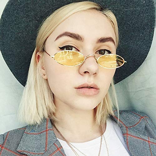 Image of COASION Vintage Small Oval Aesthetic Sunglasses Retro for Women Men Hippie Cool Metal Frame Sun Glasses