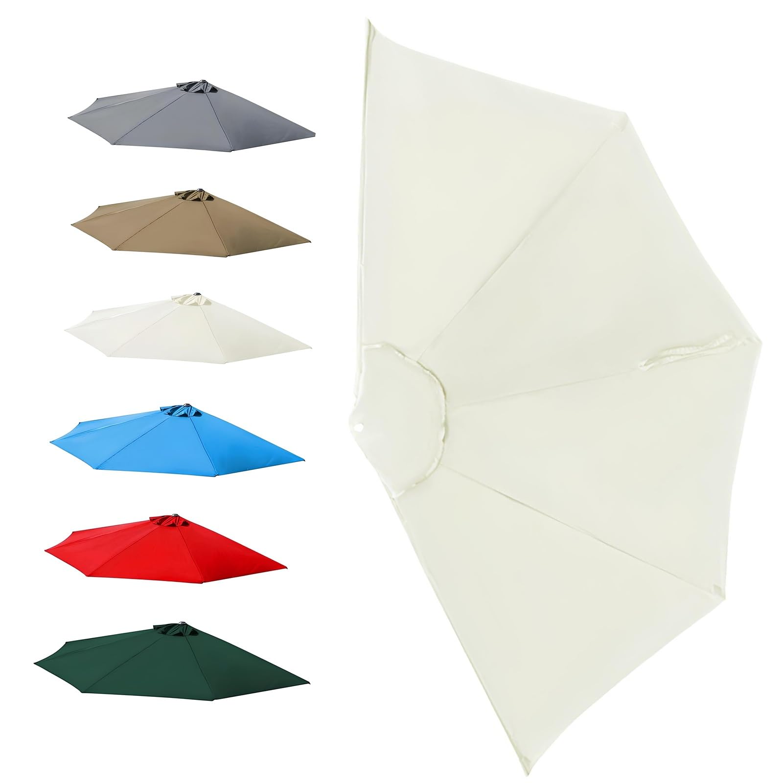 Telo di ricambio per Ombrellone Mezzo Rotondo 2.7m 3.0m 5 Stecche Baldacchino Di Ricambio Ombrellone da Giardino(White,3.0m/10ft)