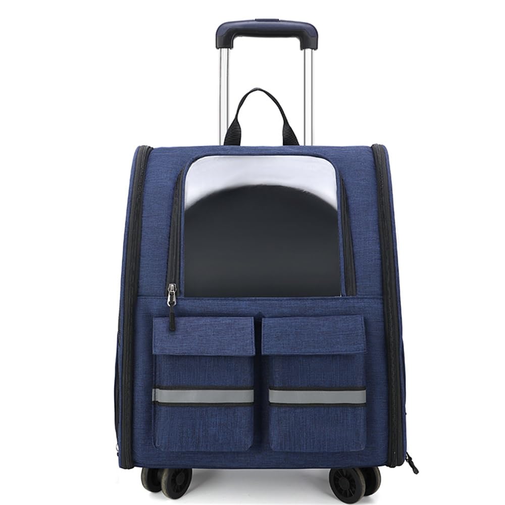 Pet Trolley Backpack, Wheeled Cat Backpack Carrier Rolling Pet Carrier Backpack for Small Dogs Medium Cats Fit up 15kg, Pet Carrier Backpack with Detachable Trolley (Blue)