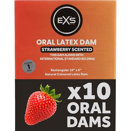 EXS Oralsex-Zahnschutz (Erdbeere 10er-Pack) Ultradünne parfümierte Mundschutzfolien 10 x 6 Zoll vegan Deutsch entwickelte Zahnschutzfolien