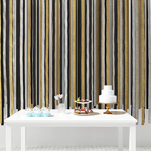 House Of Party Cheers Crepe Paper Streamers 6 Crepe Paper Rolls 492Ft (1.8 Inch X 82 Ft/Roll) - Pack Of 2 Gold, 2 Silver, 2 Black - Streamers Party Decorations #TOP2