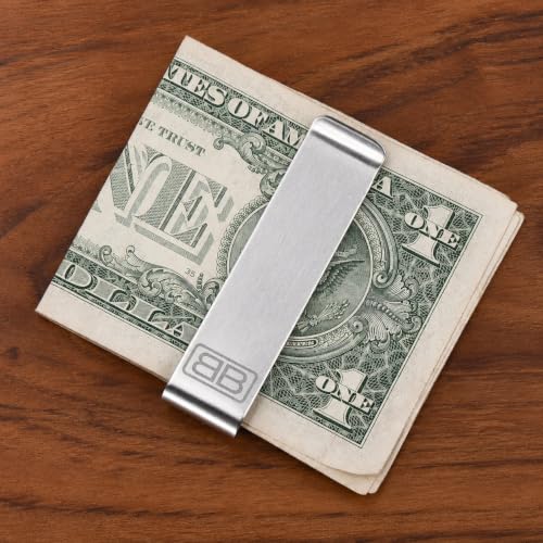 Image of Stainless Steel Money Clip Wallet, Slim Compact Cash and Card Holder Compact stainless steel construction offers a clip for folded notes and cards, with a slim profile suited to pockets.