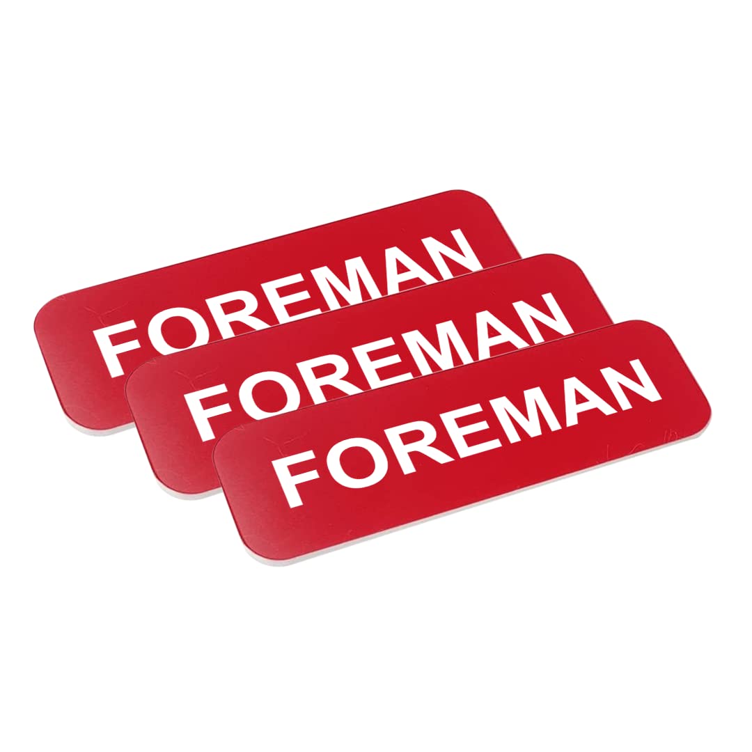 Foreman 1 x 3" Name Tag/Badge, Red, (3 Pack)