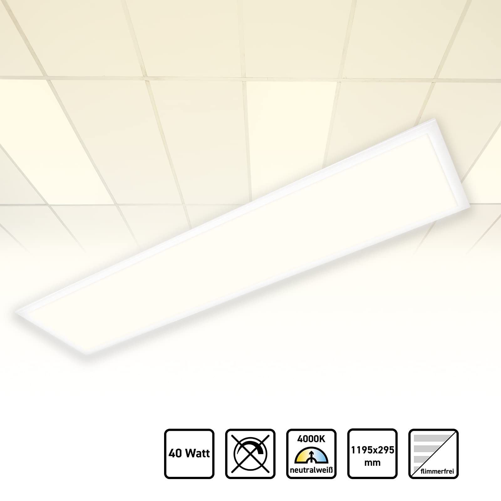 LED Panel 120x30cm Neutralweiß 4000K 40W 3400lm Deckenleuchte ultraslim Aluminium Einlegeleuchte Netzteil PLe2.2