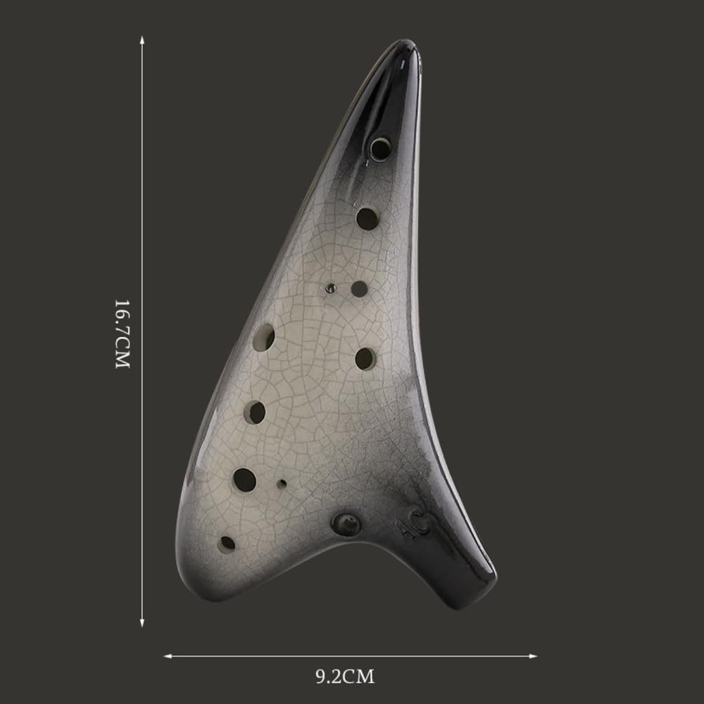 Ocarina de cerámica de 12 agujeros alto C con patrón agrietado con libro de texto y bolsa protectora, perfecta para principiantes y rendimiento profesional (negro degradado agrietado)