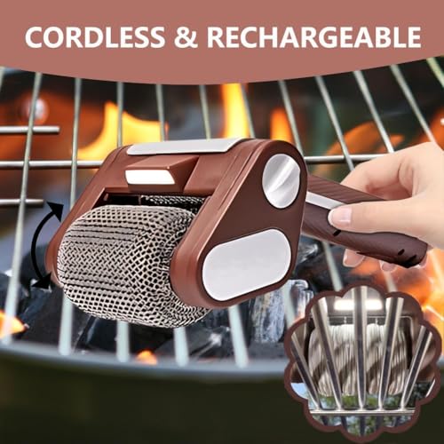 Limpiador de parrilla eléctrico inalámbrico, sin cerdas, con luz LED, rodillo desmontable para una limpieza eficaz de la barbacoa