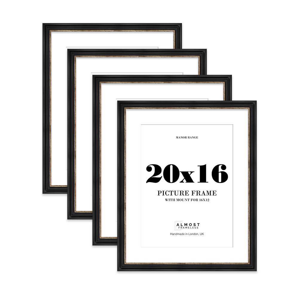 20x16" Black and Gold Picture Frame - 20x16" Frame with 16x12" Mount for 20x16"/16x12" Pictures Vintage Style Photo Display, 4 Pack โ image 1