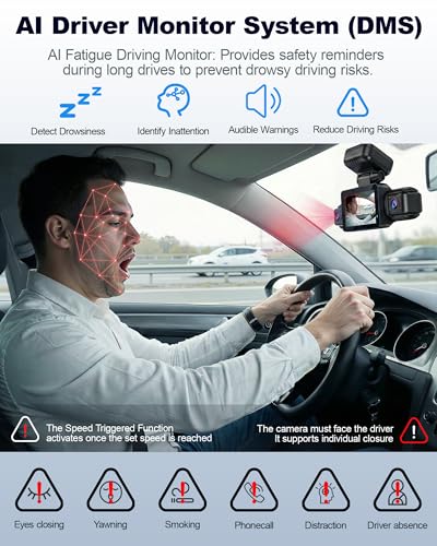 Image of N300Pro 4K 4 Channel Dash Cam Front and Rear, STARVIS 2 Sensor, 3 inch Touch Screen, 5.8GHz WiFi GPS, 360 Car Dash Camera, AI Driver Monitor System, Free 64GB Card, WDR Night Vision HDR, 24H Parking Mode