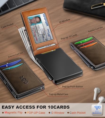 Image of KEMISANT Men Wallet,Slim Wallet Card Case With Magnetic Billfold Flip,Pop-up Access for 12Cards RFID Blocking