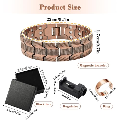 Image of GUSTAVE 4Pcs Bracelet for Man Copper Magnetic Metal Link Bracelets with Gift Box Rose Gold Ring Adjustable Length with Sizing Tool Punk Hip-hop Jewelry Set for Men Women
