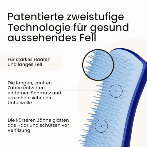 Tangle Teezer Pet Teezer Fellpflegebürste für kleine Hunde – Hundebürste für Trocken- oder Badegebrauch – Die perfekte Bürste für Hunde – Dunkelblau & Hellblau