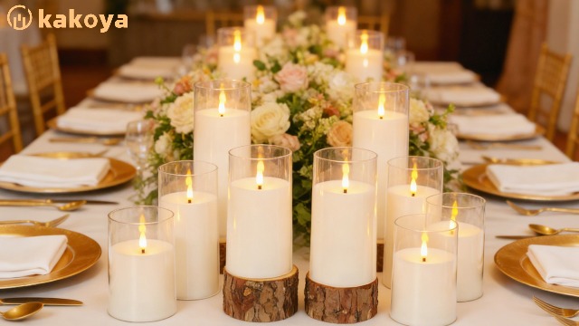 Image of kakoya Flickering Flameless Candles Battery Operated with Remote and 2 /4 /6 /8 H Timer Acrylic Led Pillar Candles Pack of 9 (D 3 inch xH 4 inch 5 inch 6 inch) with Realistic 3D Wick Candles for Home Decor(White)