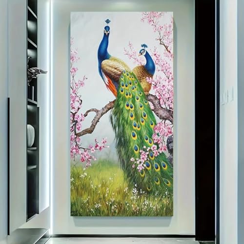 Toile imprimée classique paon et fleur, décoration murale de prestige