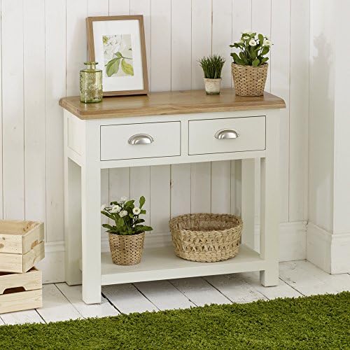The Furniture Market Cotswold Cream Painted Console Table with Oak Top