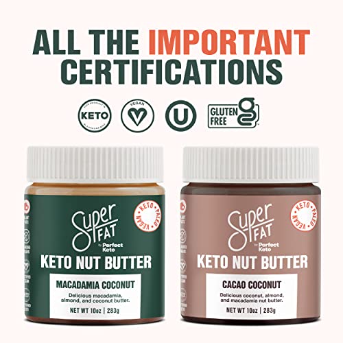 Superfat Keto Nut Butter -Low Carb Almond Macadamia Nut Butter - Natural Unsweetened No Sugar Added Keto Almond Butter Fat Bomb - 10 Oz Jar (Cacao Coconut) #TOP5
