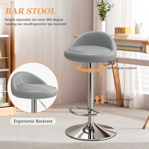 Image of JPBSTO Bar Stools Set of 4, Modern Swivel Barstools with Low Back, Upholstered Adjustable Bar Chairs,PU Leather Barstools Counter Height for Home Bar