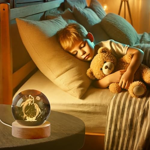 Image of 3D Dolphin Crystal Ball Night Light Table Lamp