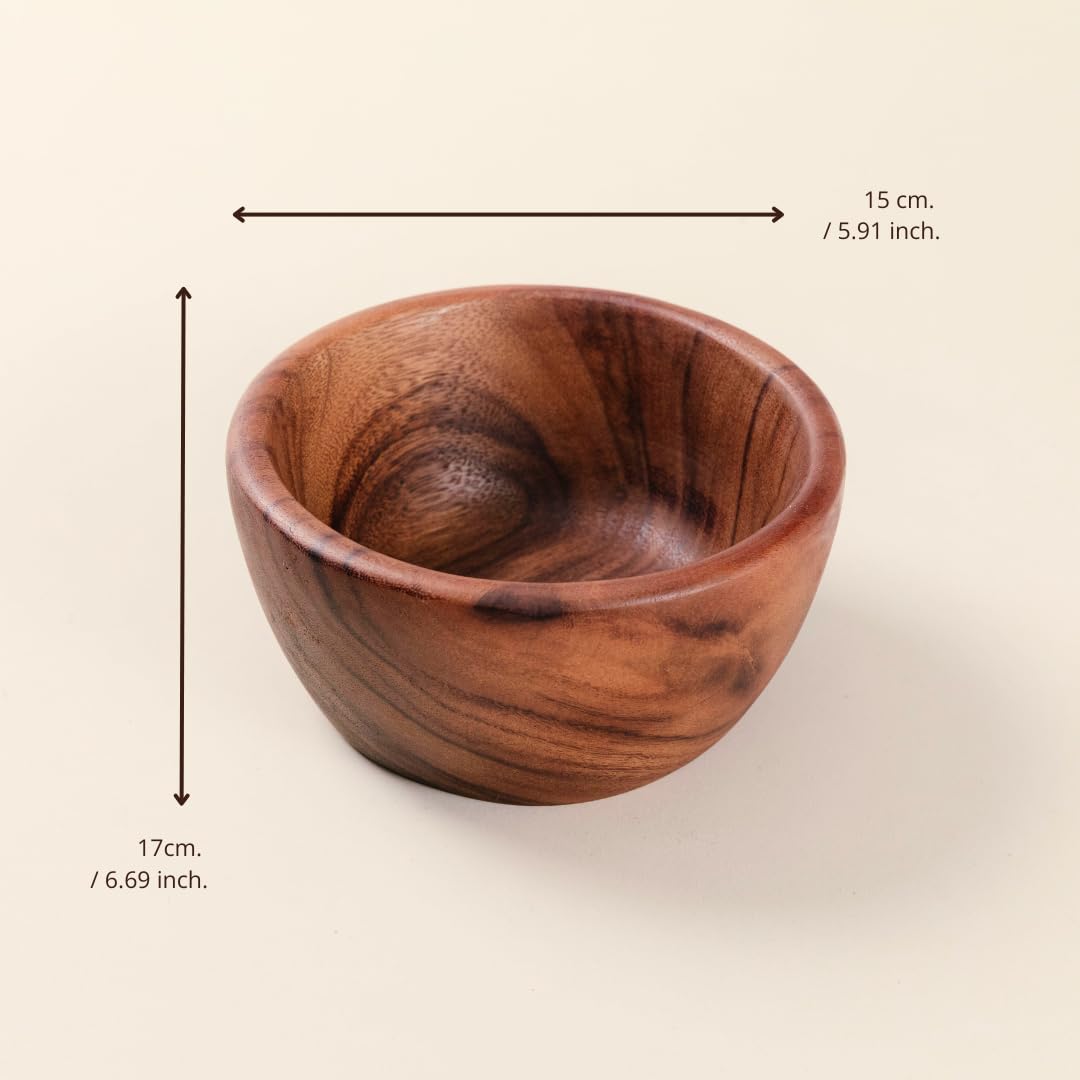 Lot de 2 saladiers en bois d'acacia - 15,2 x 5,1 cm - Pour fruits, céréales ou soupe - Fabriqués à la main à partir d'une seule pièce de bois d'acacia biologique, de qualité alimentaire