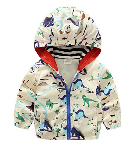 Baby Boys Cute Dinosaur Zipper Lightweight Hooded Windbreaker Jacket Casual Hoodie, Beige, Size 2T = Tag 100