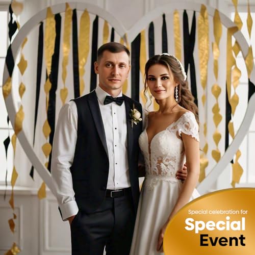 Image of 4 Gold Black Crepe Paper Streamers, 328ft Pack of Party Decorations | Each roll is 82 ft long and 1.8 Inch wide ideal for Birthday Party Decor, Wedding Decorations and Themed Parties