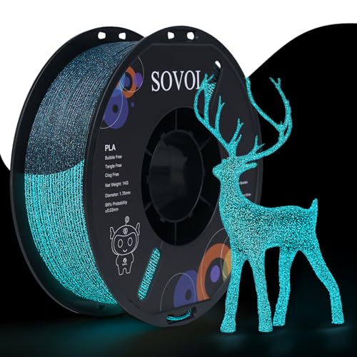 Image of Sovol 3D Printer Luminous Filament, Glow in The Dark PLA 1kg (2.2 lbs) Spool 3D Printing Materials, Dimensional Accuracy + /- 0.03 mm, 1.75 mm, Shiny Blue