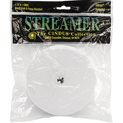 Cindus Crepe Streamers, 1.75" by 500', White