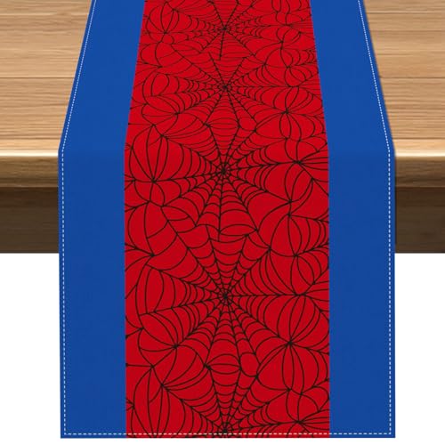 Vohado Camino de mesa de telaraña roja con diseño de superhéroe para niños, decoración de fiesta de cumpleaños, comedor, hogar, cocina, isla