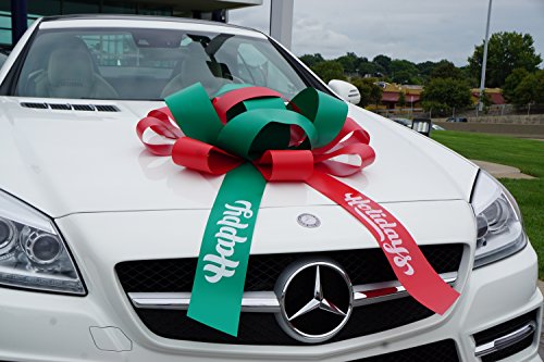 Carbowz Big Happy Holidays Car Bow, Giant 30" Bow, Non Scratch Magnet, Weather Resistant Vinyl (Red/Green) #TOP3