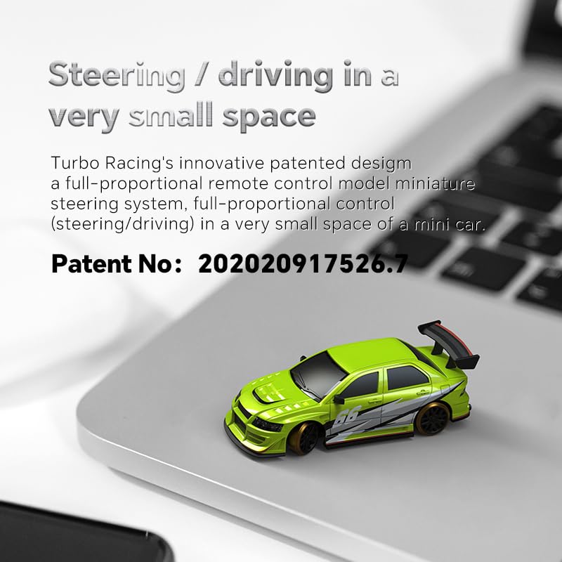 Image of Turbo Racing 1:76 Scale Drift RC Car, Mini Table Racing Model Car with 2.4G Remote Control & Gyro Full Proportional RTR for Adults Hobby Toys Gifts (C66-Green)