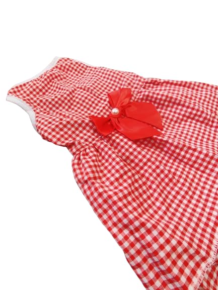 Freshly Barked Dog Dress Cute Picnic Red Checks Frock with Bow Adorable Pet Clothes for Style and Clothes Comfort (Red Checks) (S) (B0CPPPBB8B) Amazon Price History, Amazon Price Tracker