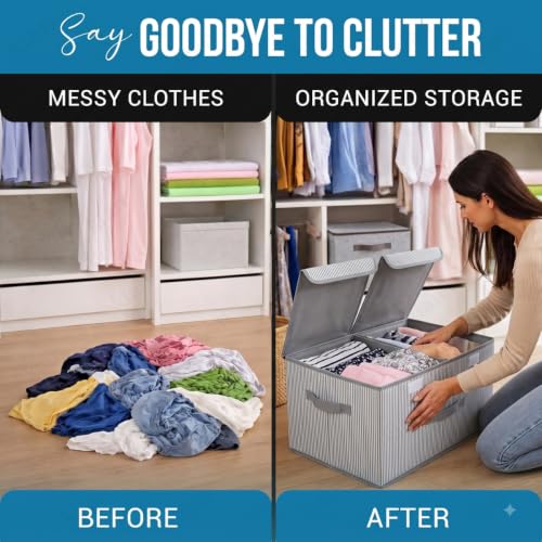 Image of Kian Foldable Storage Box And Organiser Wardrobe Cloth Organizer For Storage Box Closet Basket Bin Organiser for Books, Toys, Other Supplies With Lid (Pack of 1) (lining)