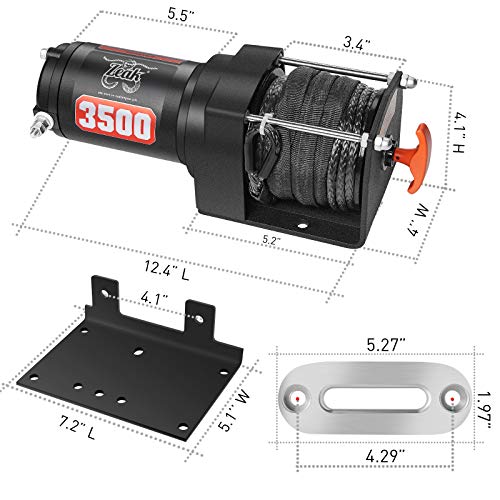 ZEAK 3500 lb. Advanced 12V DC Electric Winch, Off Road Waterproof, Synthetic Rope, Mount, for Sports car, ATV - Thumbnail 2