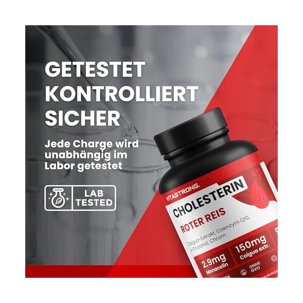 CHOLESTERIN - Nahrungsergänzungsmittel - Roter Reis, Caigua, γ-Oryzanol, Policosanol, Coenzym Q10 und Chrom - 90 Tabletten - Qualität Vitastrong – Bild 9
